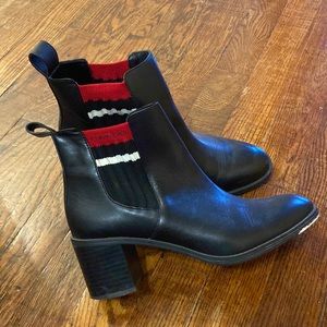 Calvin Klein Black Red Sock Booties Block Heels Women 7.5M